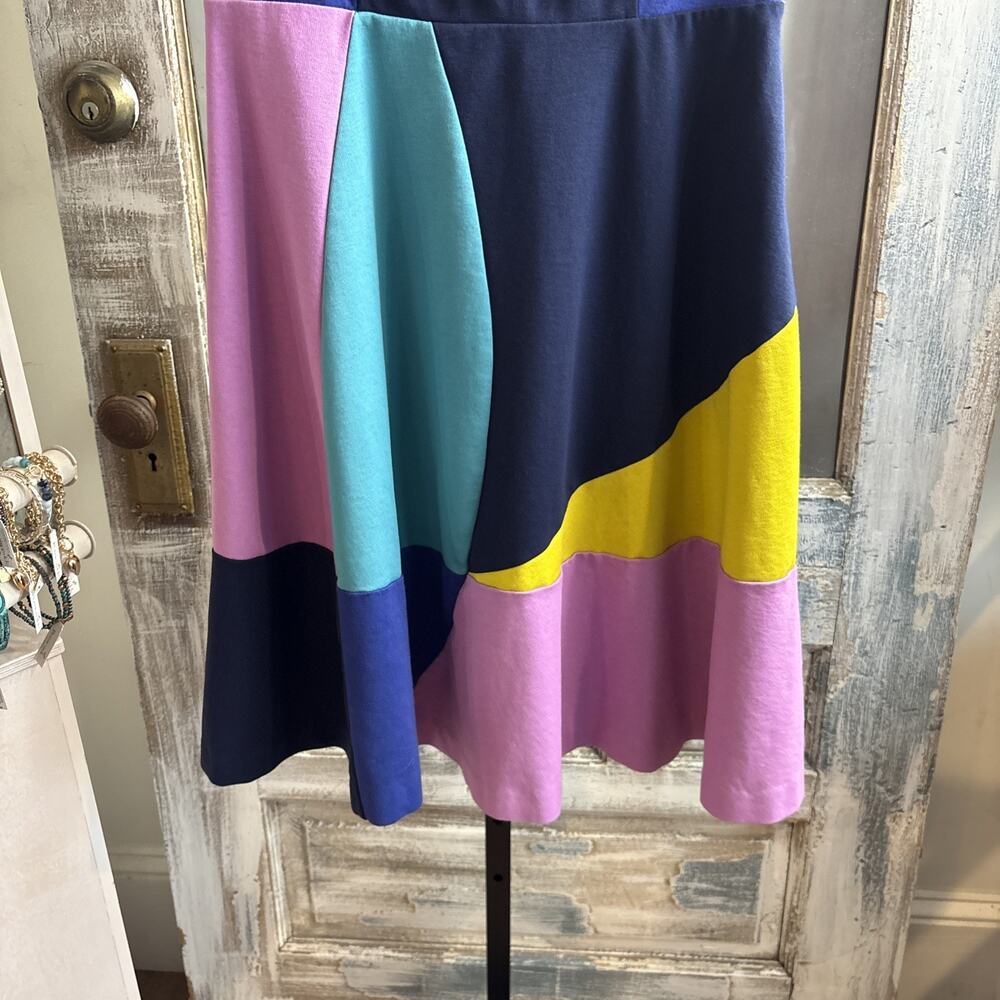 Boden Alice Ponte color block Midi Dress Fit And Flare Sz 8R Blue Pink Yellow - Picture 5 of 15